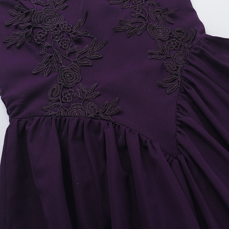 Strapless Low-Back Lace-Up Maxi Dress Floral Trim Chic Gown 11