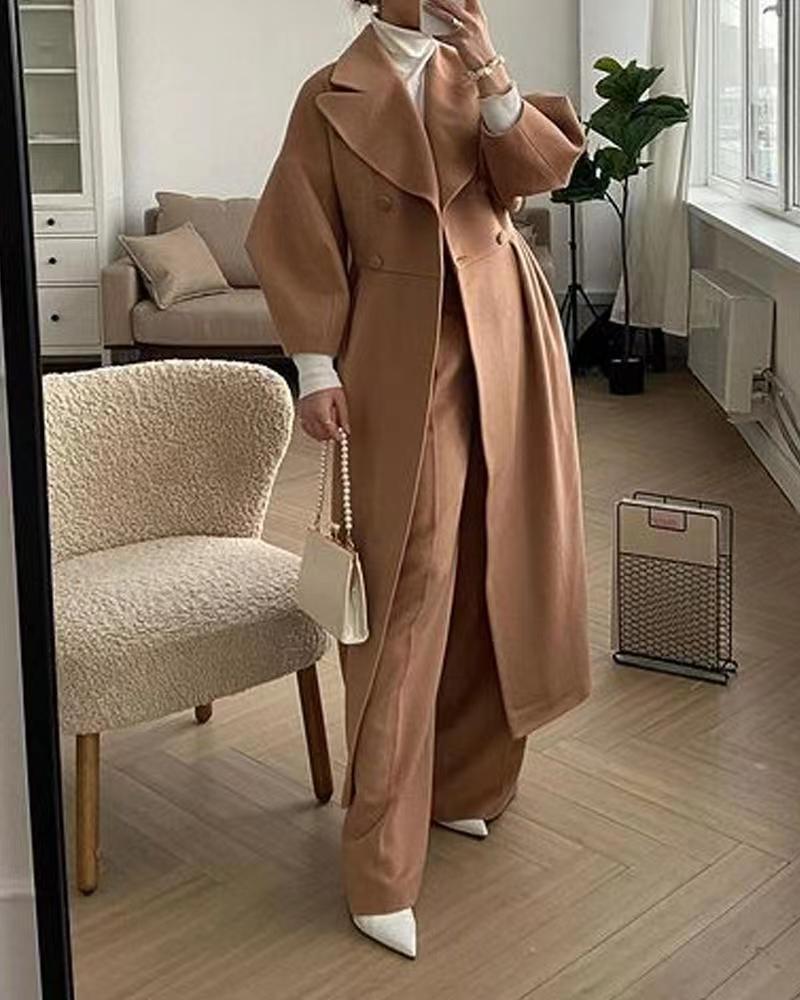 Women Vintage Balloon Sleeve Turndown Collar Wool Jacket 3
