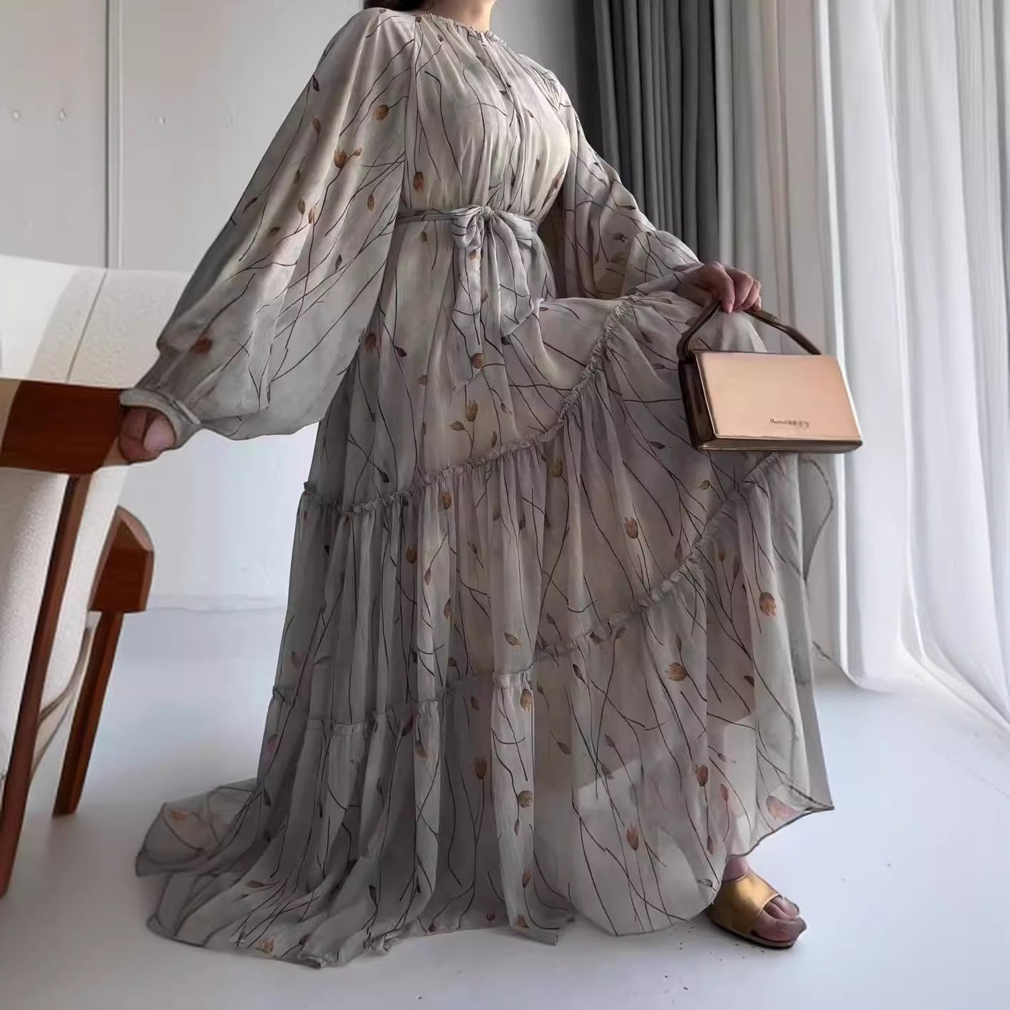 Women Fall Printed Bohemian Maxi Dress 3