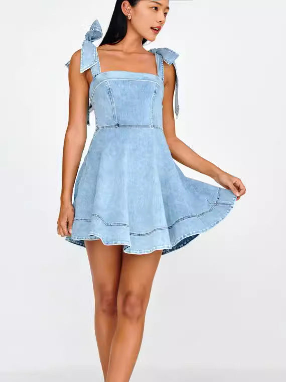 Spring Summer Chic Fashion Strap Denim Women's Dress 6