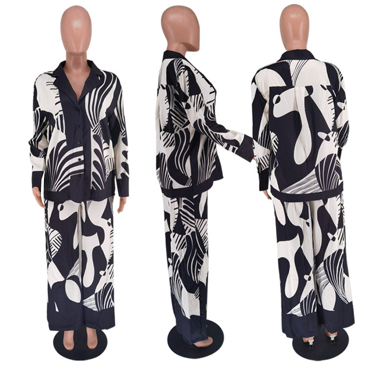 Ladies Fashion Casual Positioning Print Two Piece Pants Sets 3