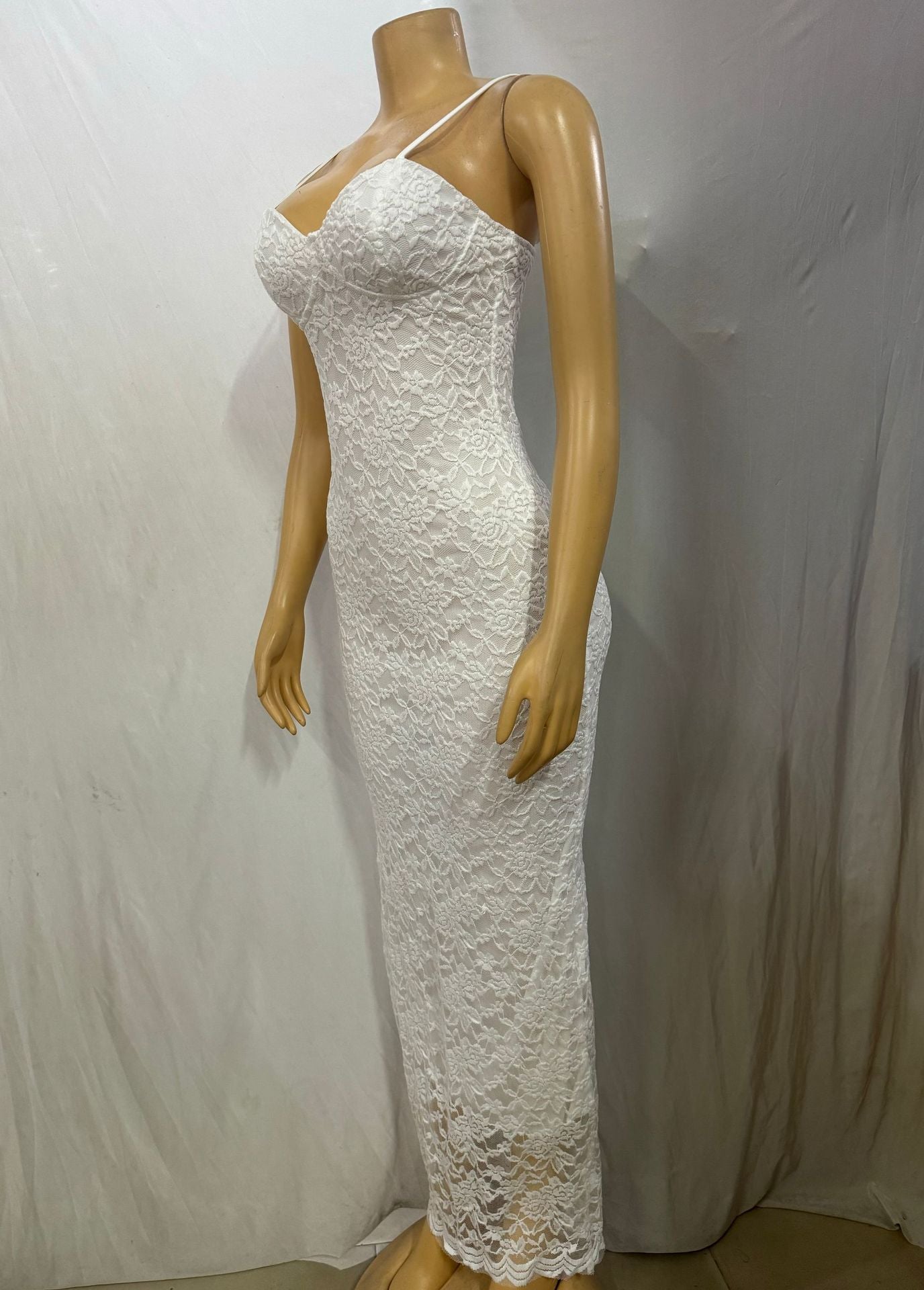 Women Suspender Lace Patchwork See-Through Solid Backless Sexy Maxi Dress 8