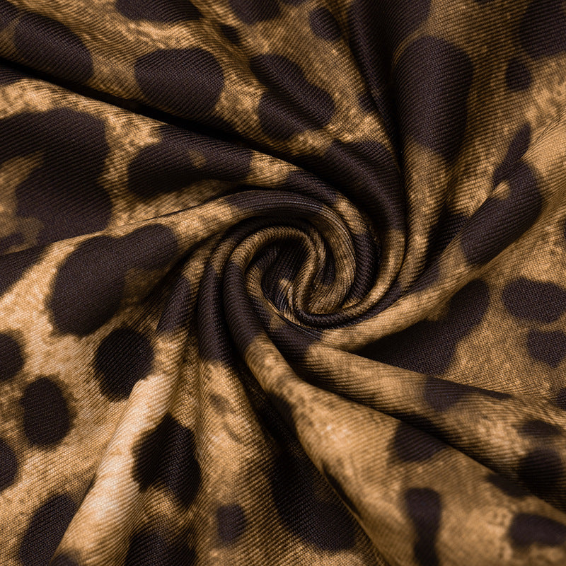 Women's Sexy Leopard Print Contrast Patchwork Tight-Fitting Straight-Leg Pants 14