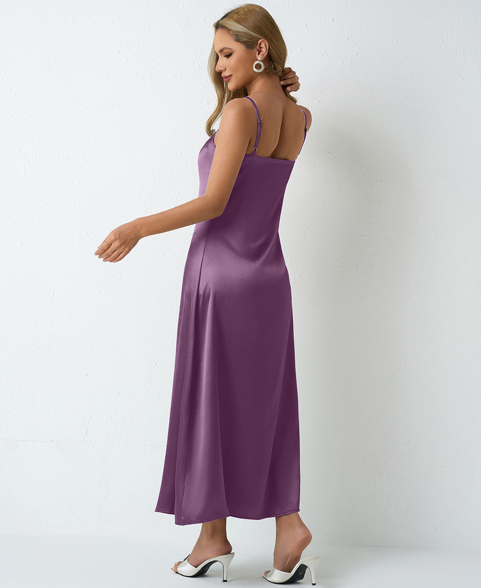 Women Pleated Sleeveless Satin Dress 28