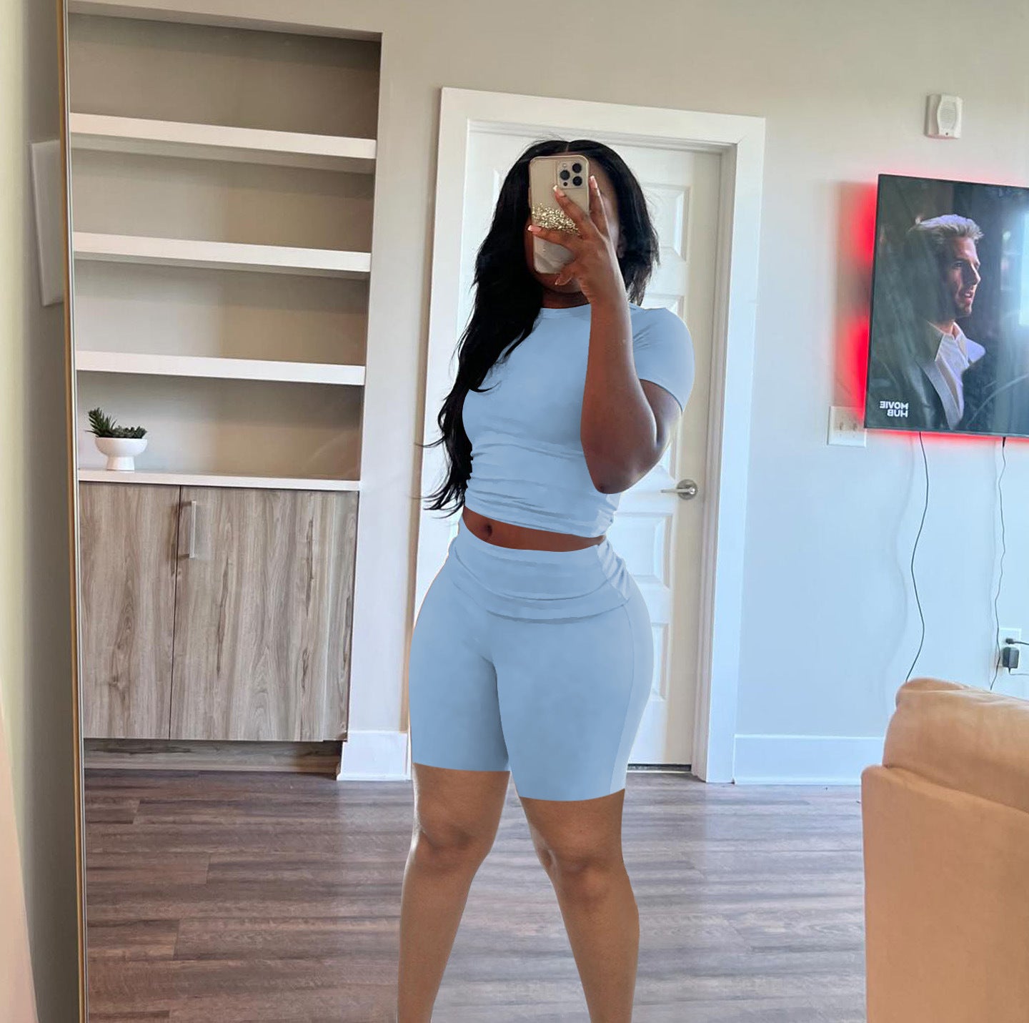 Short-Sleeve Round Neck Shorts Set Casual Summer Outfit 6