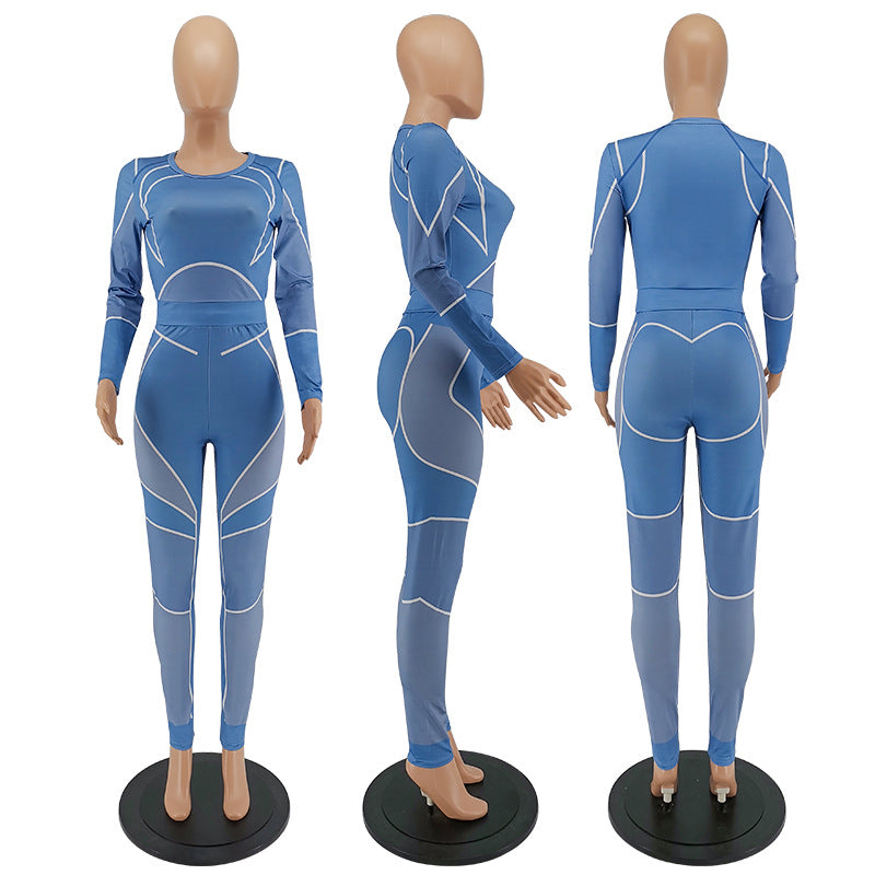 Women's Autumn Fashion Casual Sports Slim Long Sleeve Two Piece Pants Set 12