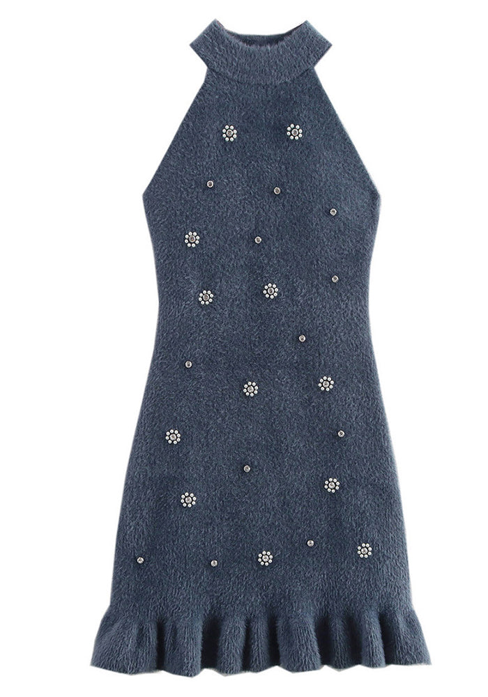 Women's Beaded Sleeveless Ruffled Slim Short Dress