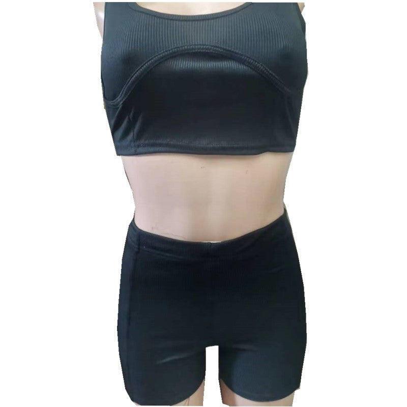 Women Rib Camisole and Shorts Summer Casual Sports Two-piece Set 7