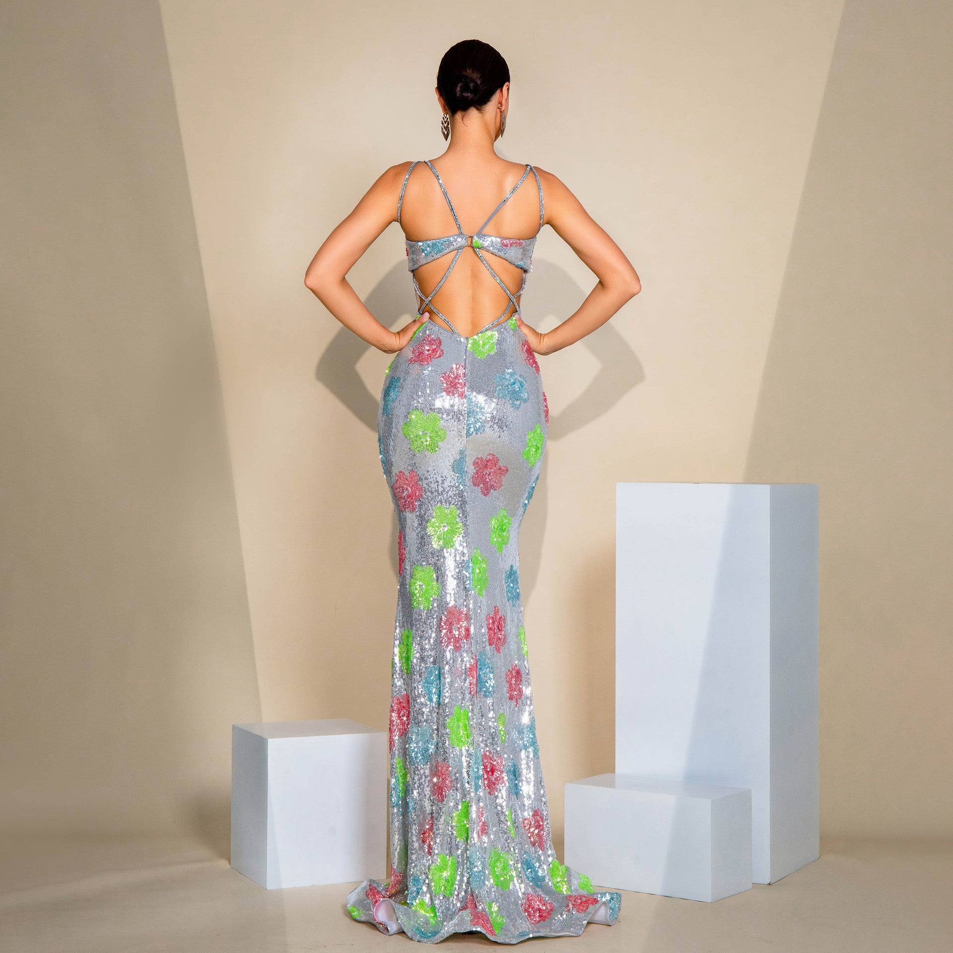 Women Sleeveless Suspender Sexy Sequin Formal Party Maxi Evening Dress 4