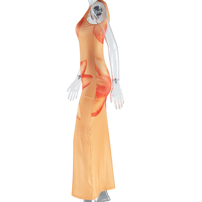 Women's Fashion Printed Dress Sexy Strap Sleeveless Casual Long Dress 6