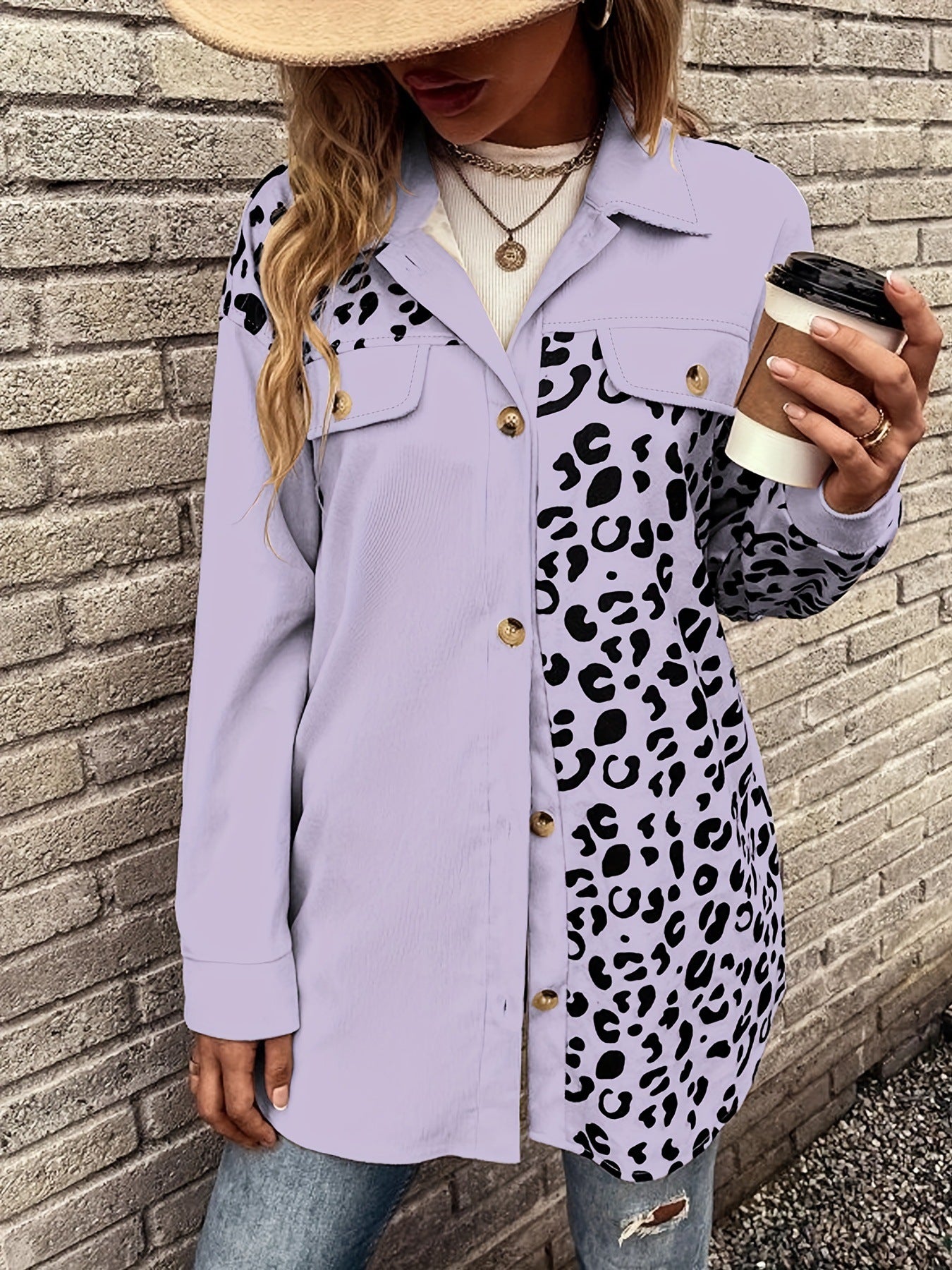 women autumn and winter leopard print single breasted long sleeve casual shirt coat 11