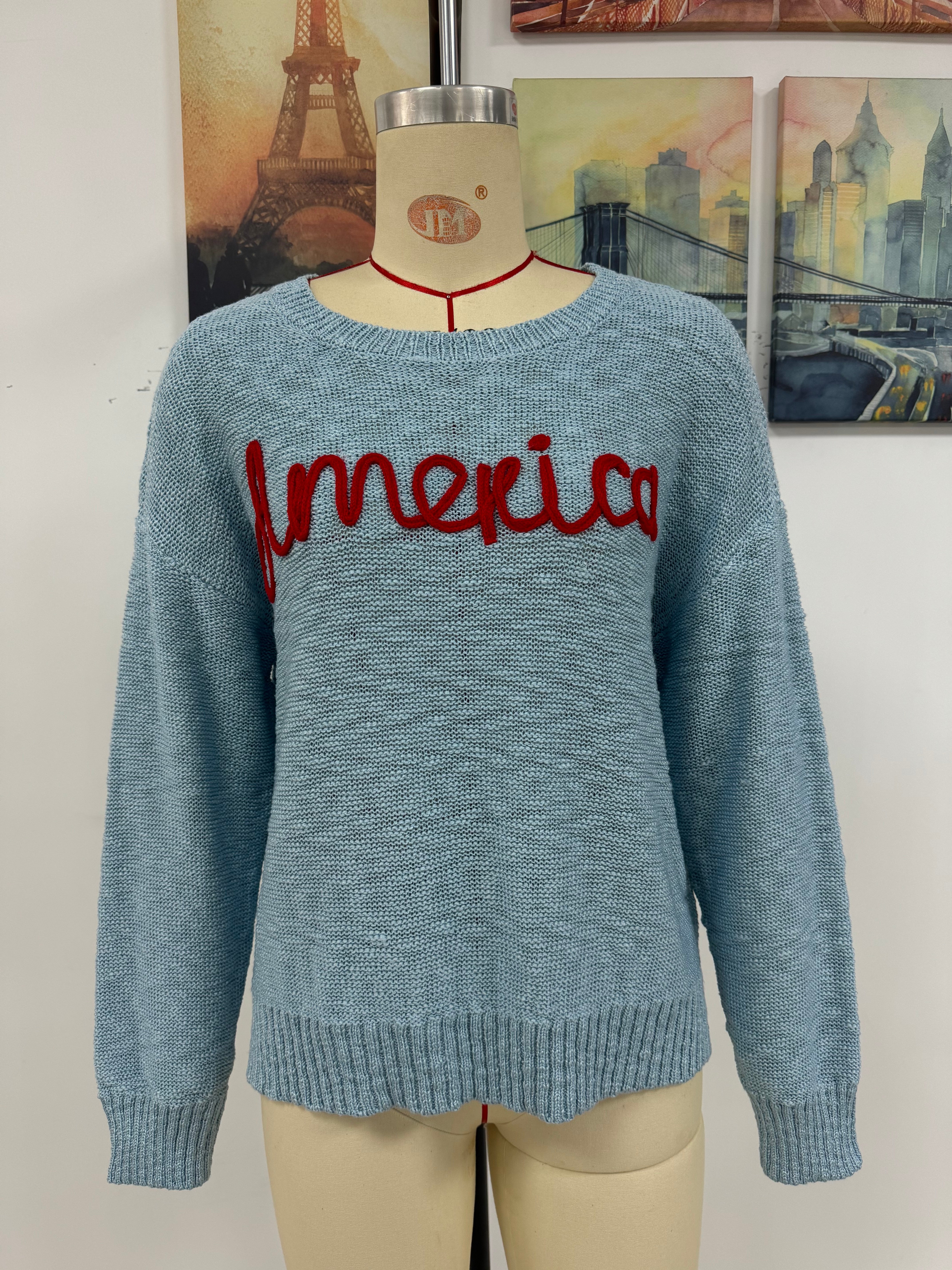 Women Knitting Round Neck Letter Long Sleeve Sweater 10