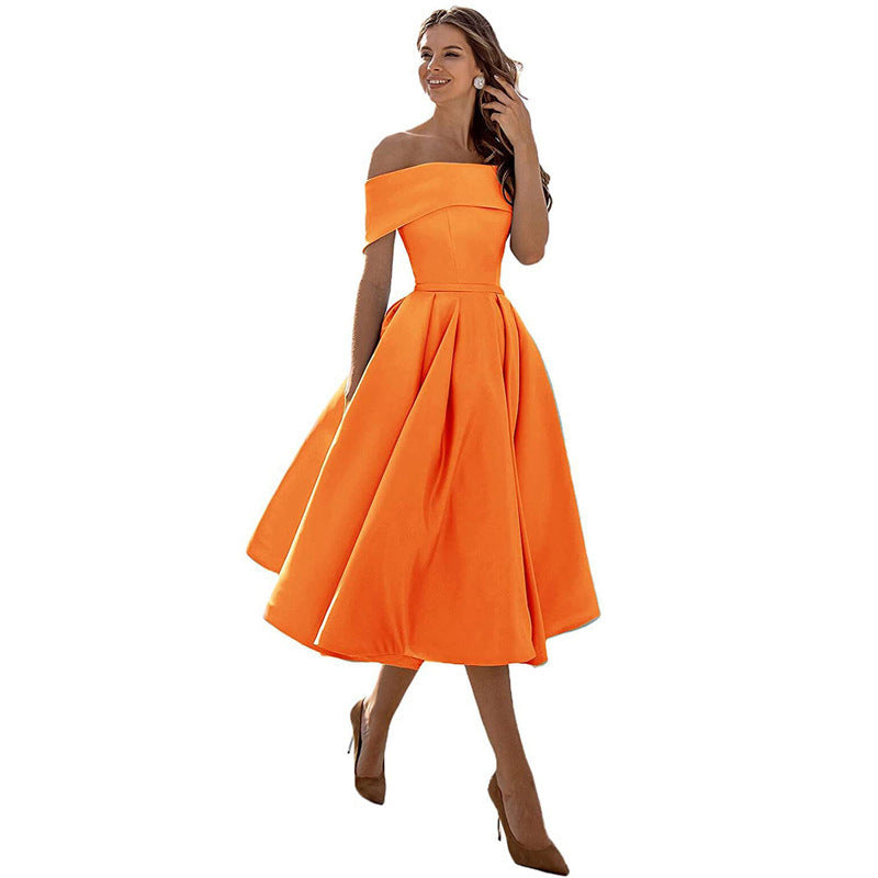 Elegant Off Shoulder Solid Color A-line Party Dress（Processing time need 3-6 days） 14