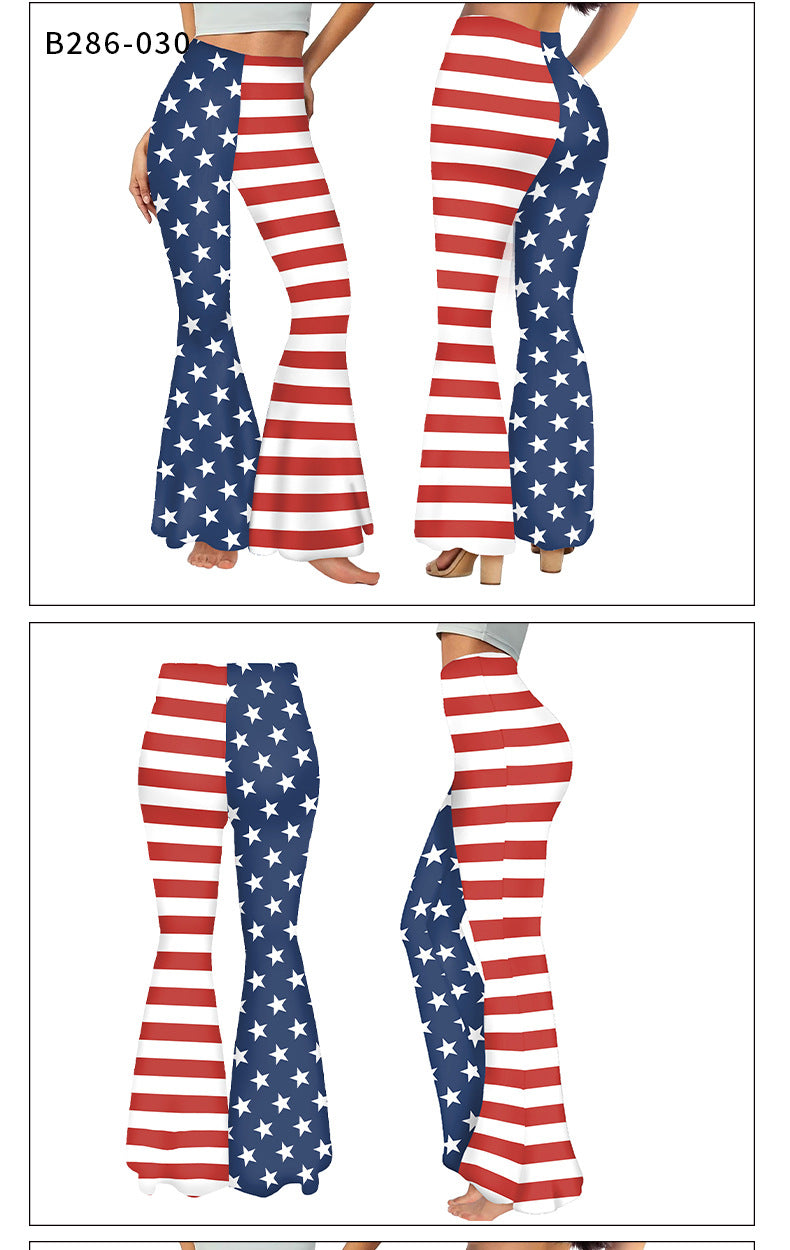 Summer Women's American Flag Print Casual Bell Bottom Pants 9