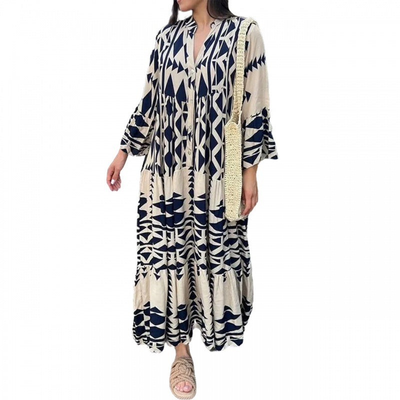 Plus Size Women's Spring Printed Loose Bohemian Dress For Women 13
