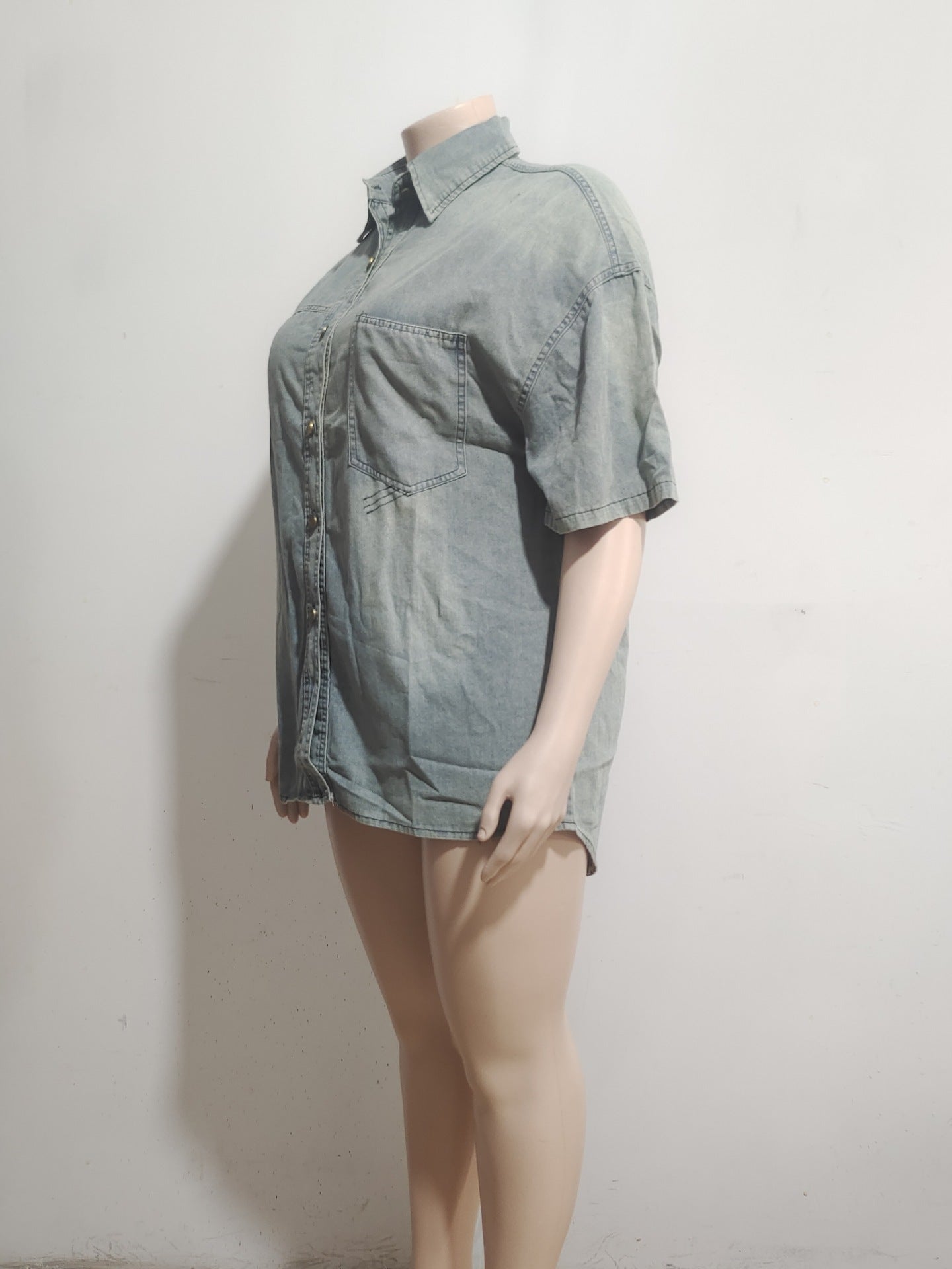 Women Casual Summer Street Denim Loose Short Sleeve Shirt 7