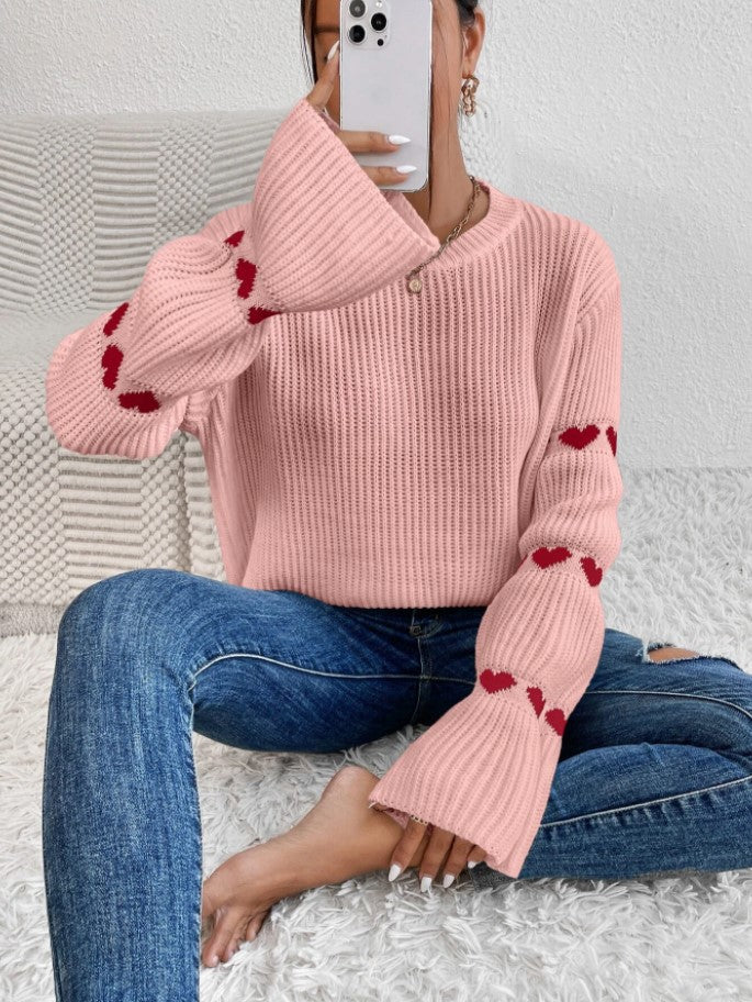 Spring And Autumn Pullover Loose Heart Print Jacquard Sweater 8