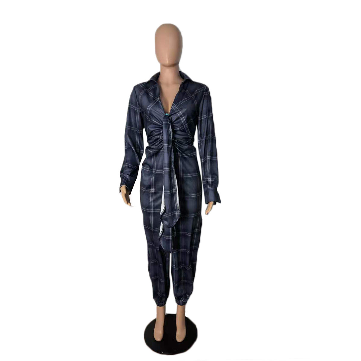 Women's Tie Dye Check Sexy Loose Jumpsuit 14