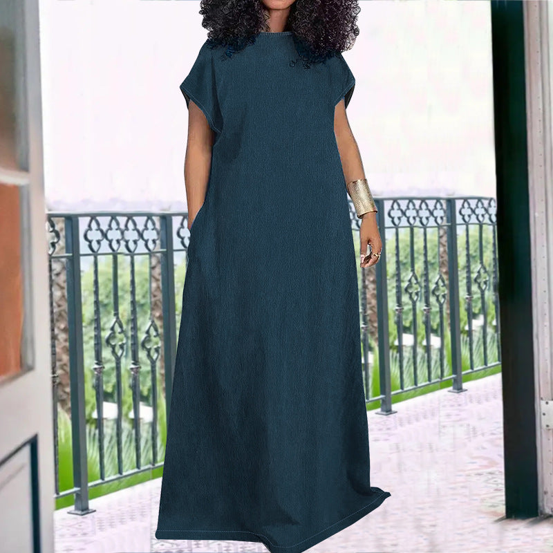 Plus Size Women's Denim Sleeveless Low Back Long Dress