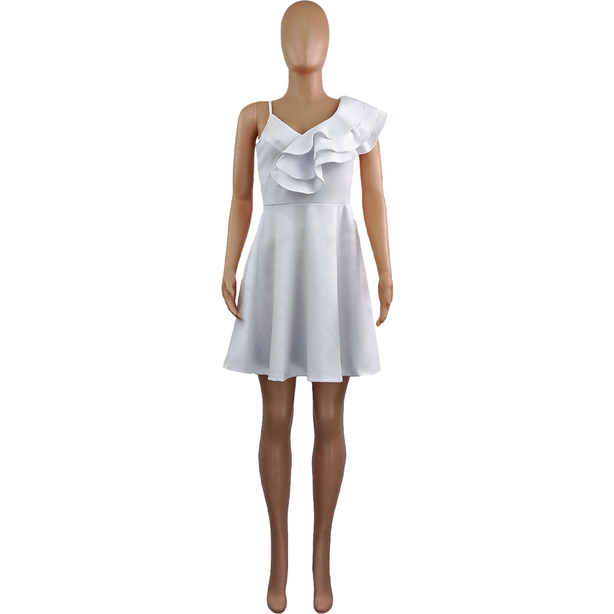 Women's Summer Solid Color Sexy Low Back Ruffle Strap Dress 8