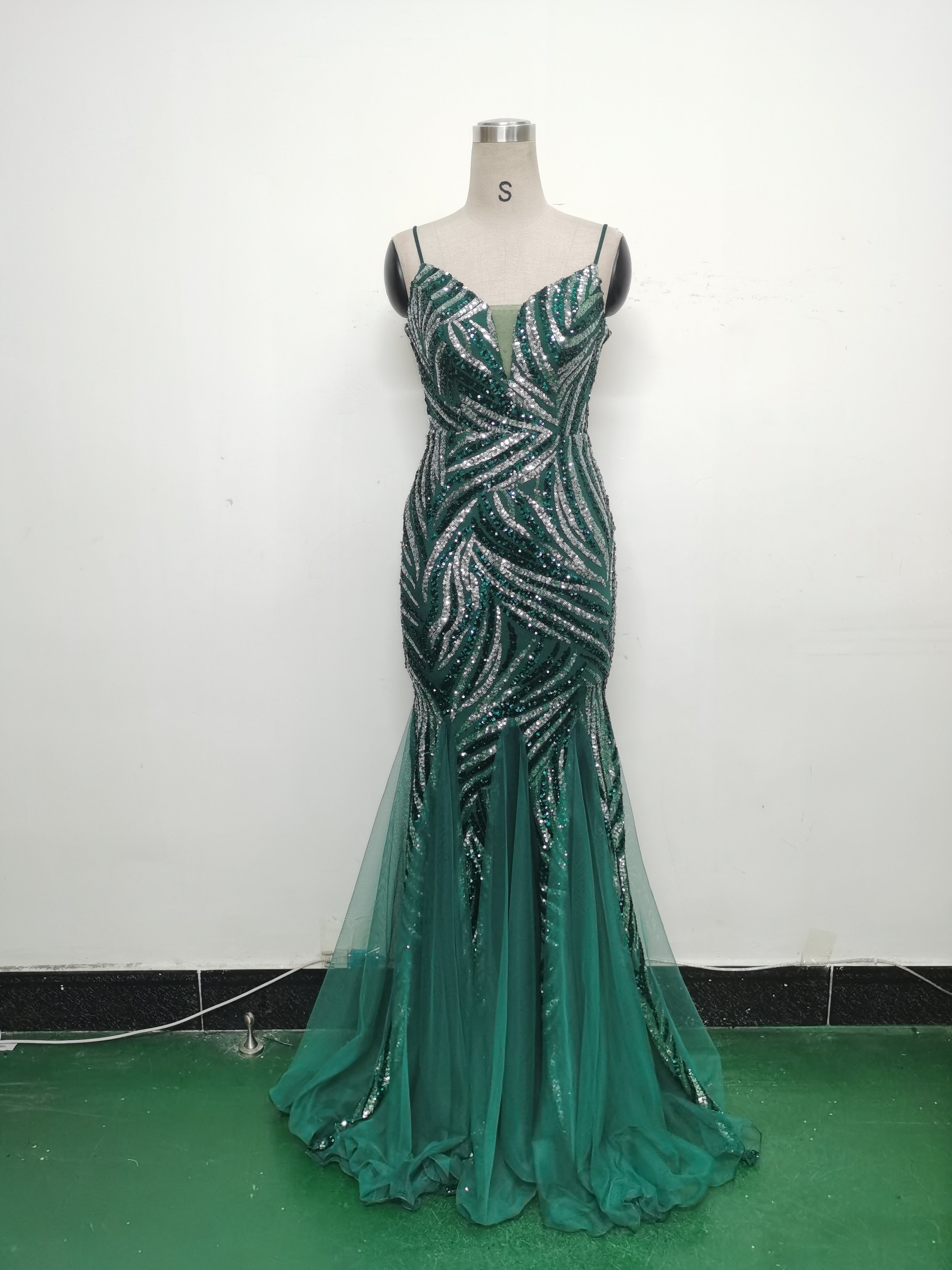 Sequin Patchwork Mesh Strap evening dress 32