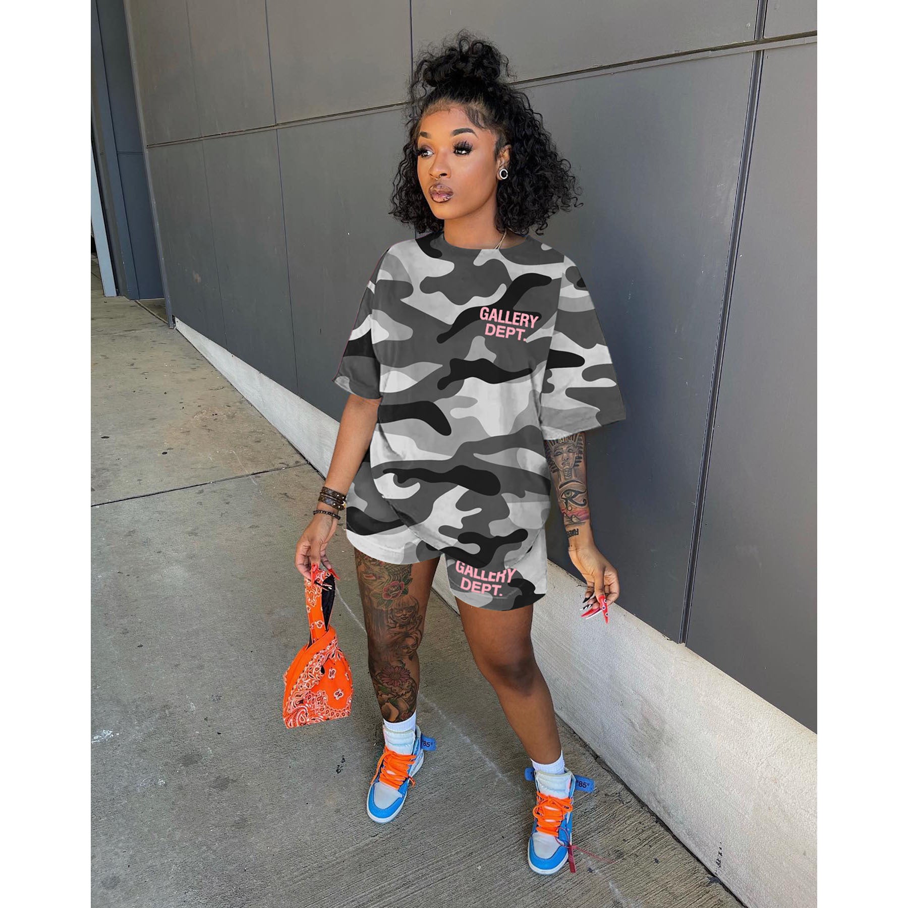 Women's Summer Fashion Letter Camouflage Print Two Piece Suit Women 5