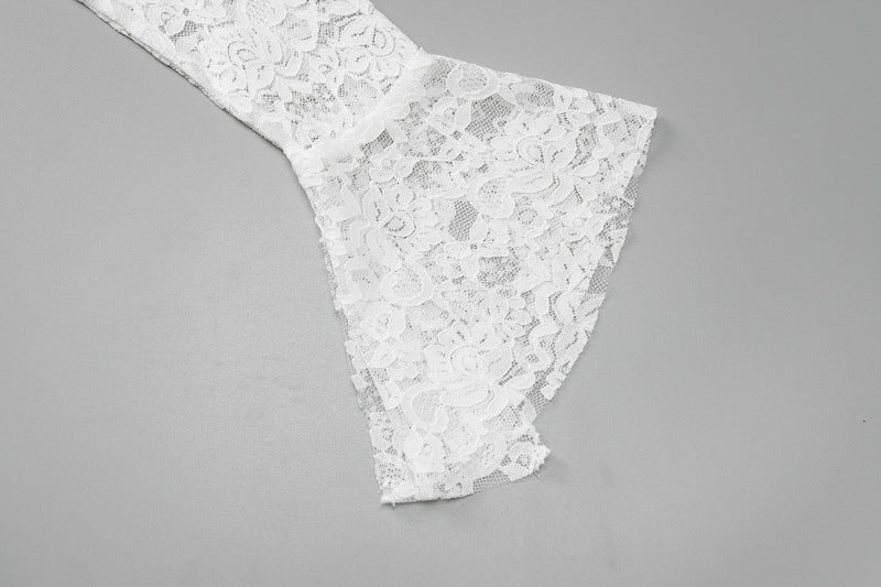 Women Autumn Sexy Bell Bottom Sleeve Crop Top Gathered Skirt Two-piece Set 15