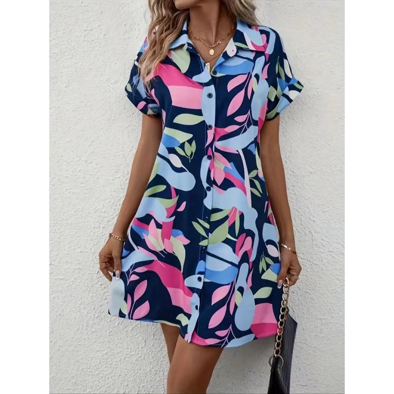 Women short sleeve printed shirt dress 5