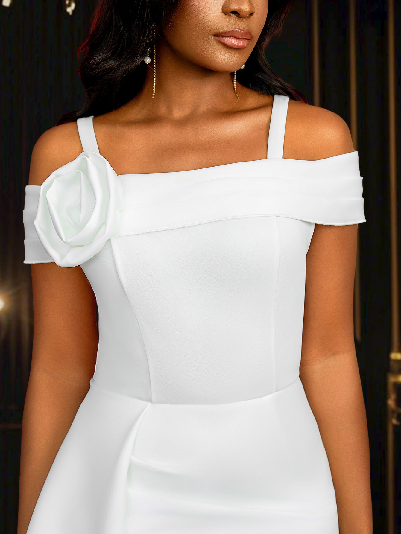 Fashionable Flower-Embellished Formal Party Off-Shoulder Bodycon Dress 3