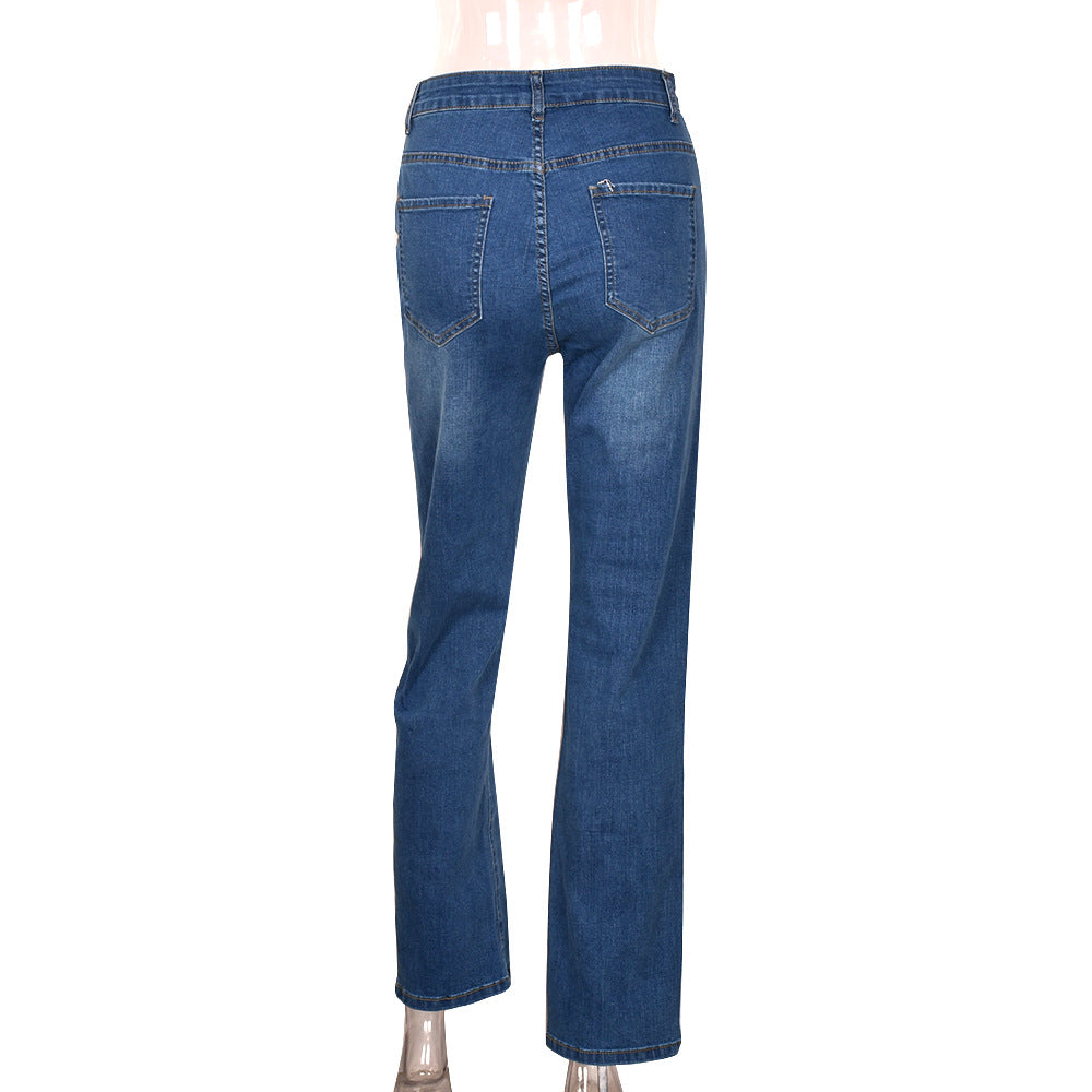 Sexy Low Rise Denim Embroidered Cutout Style Stretch Tight Fitting Pants 15