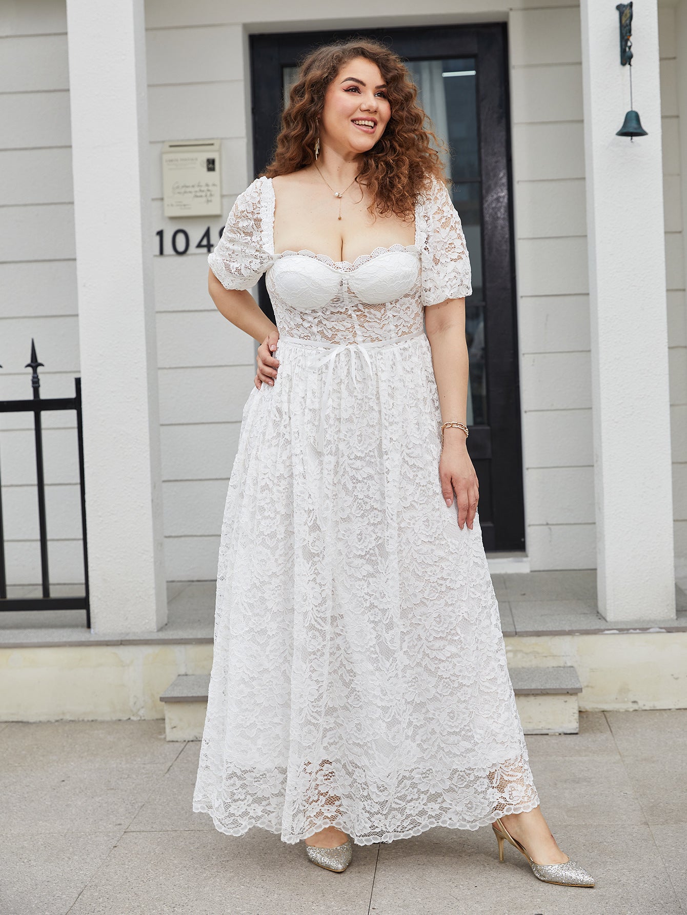 Plus Size Dress Puff Sleeve Lace Prom Dress 4
