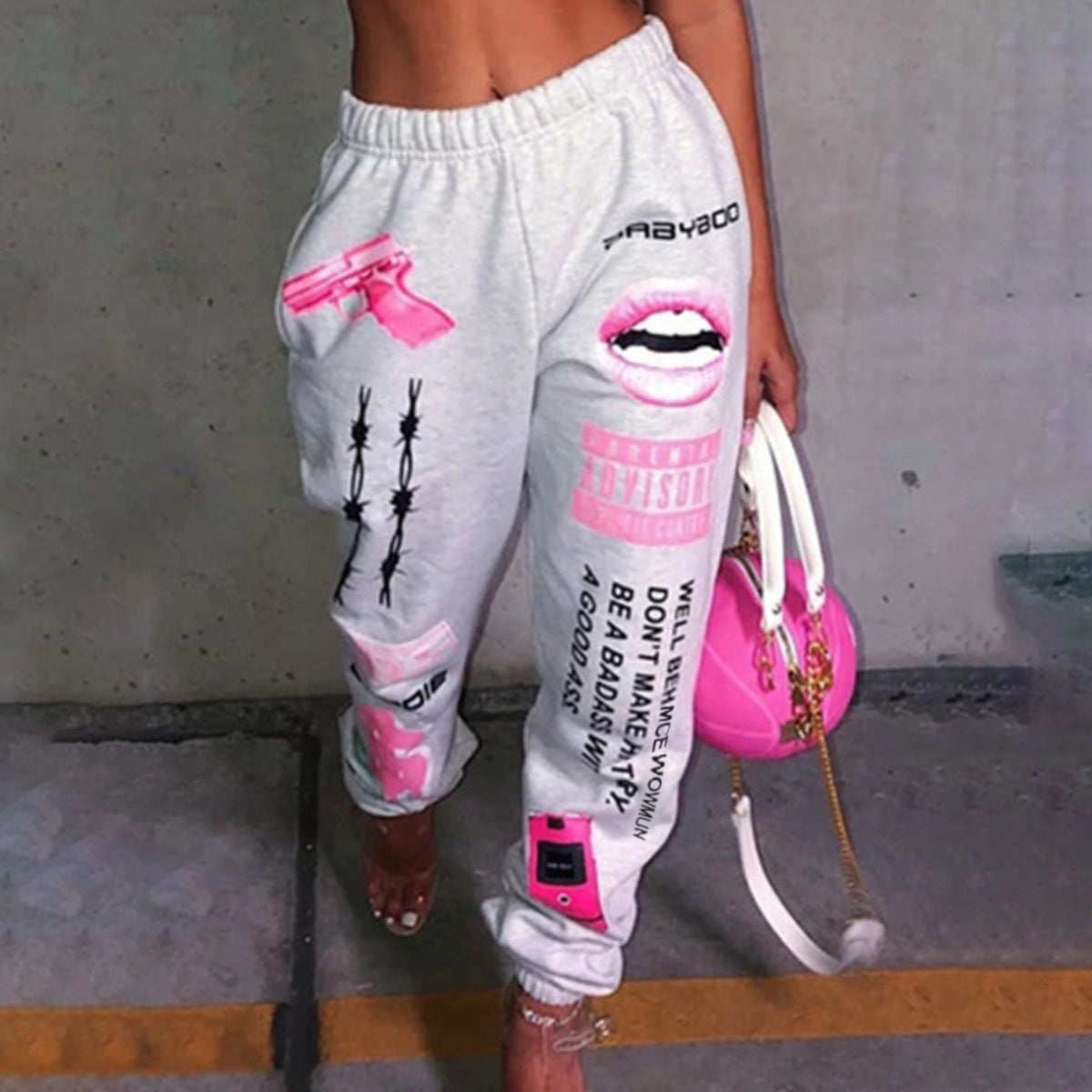 Plus Size Women Printed Elastic Waist Track Pants 3