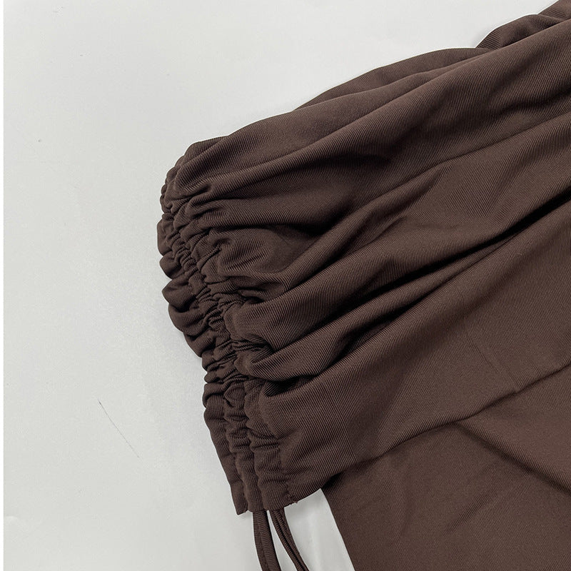 Women's Fashion Slash Shoulder Sexy Crop Top & Slit Skirt Set 12