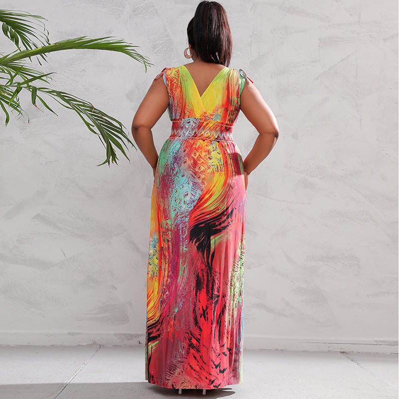 Plus Size Women Boho Print Beach Holidays Dress 7