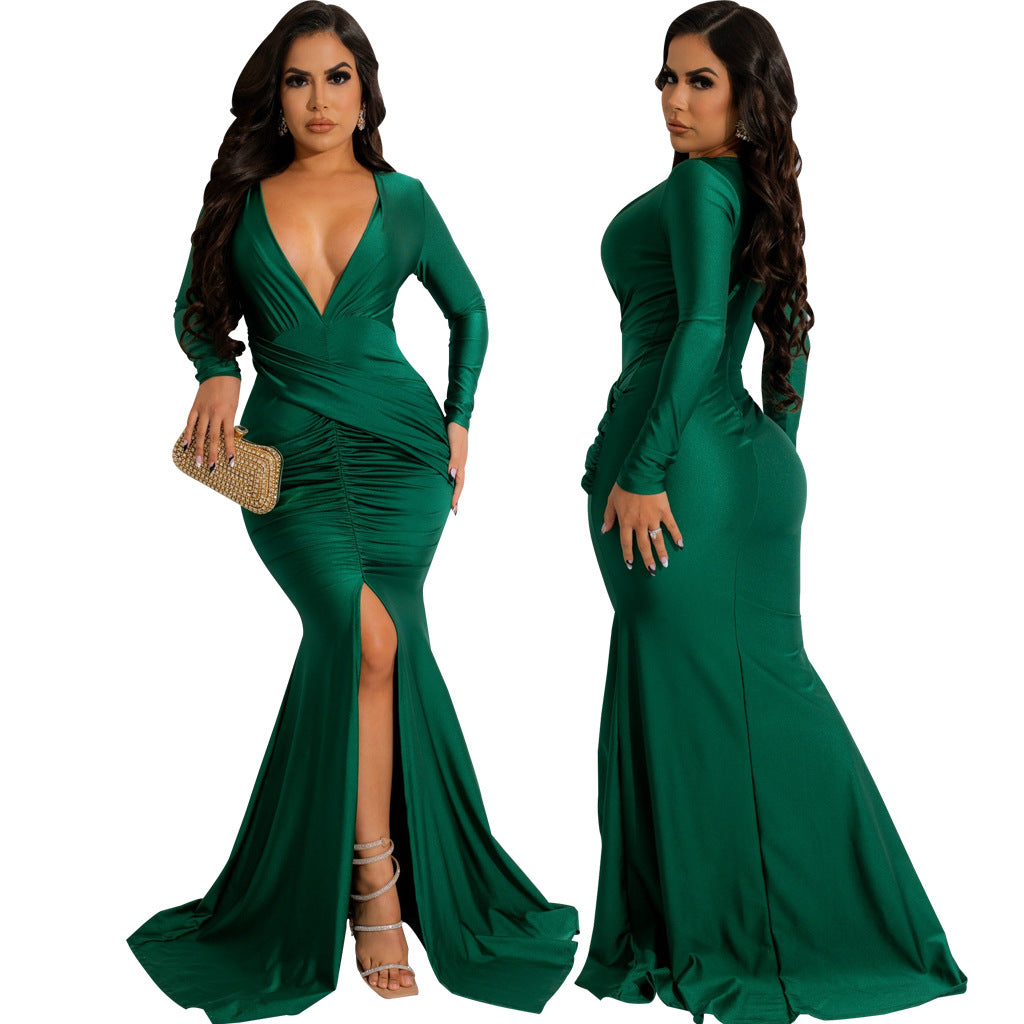 Sexy Fashion Solid Color Nightclub Irregular Wrinkled Dress 3