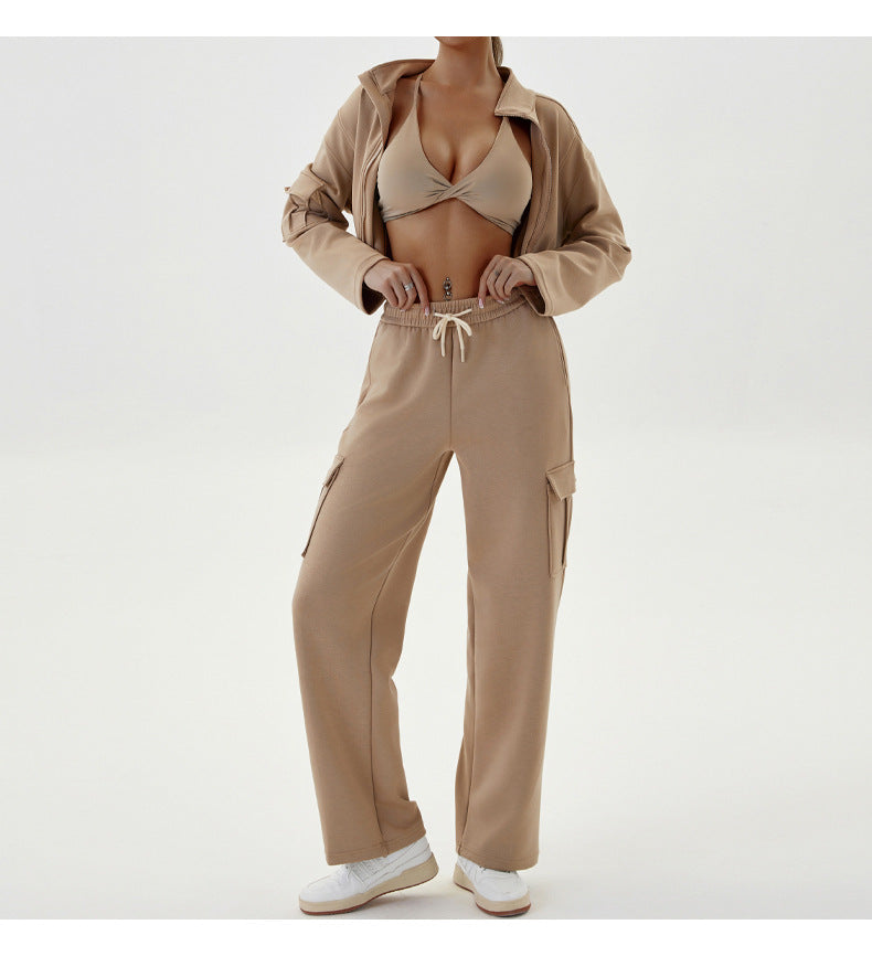 Autumn Winter Women's Casual Sports Loose Zipper Two Piece Pants Set Jogging Yoga Clothes 6