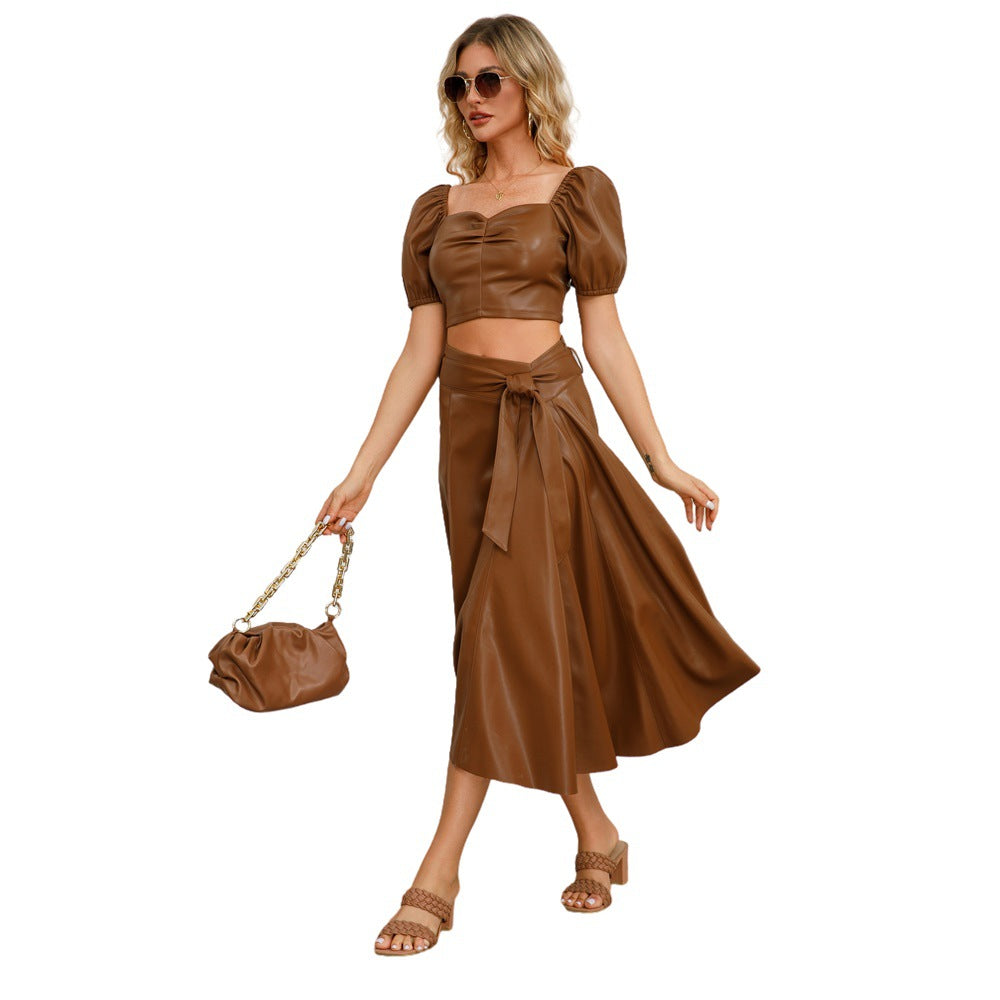 Pu Leather Fashion Trendy Autumn and Winter Women's Irregular Swing Skirt 5