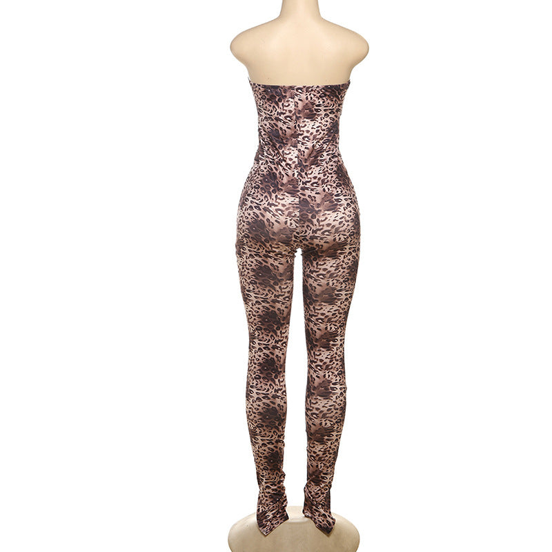 Women Leopard Print Sexy Hollow Crop Jumpsuit 4
