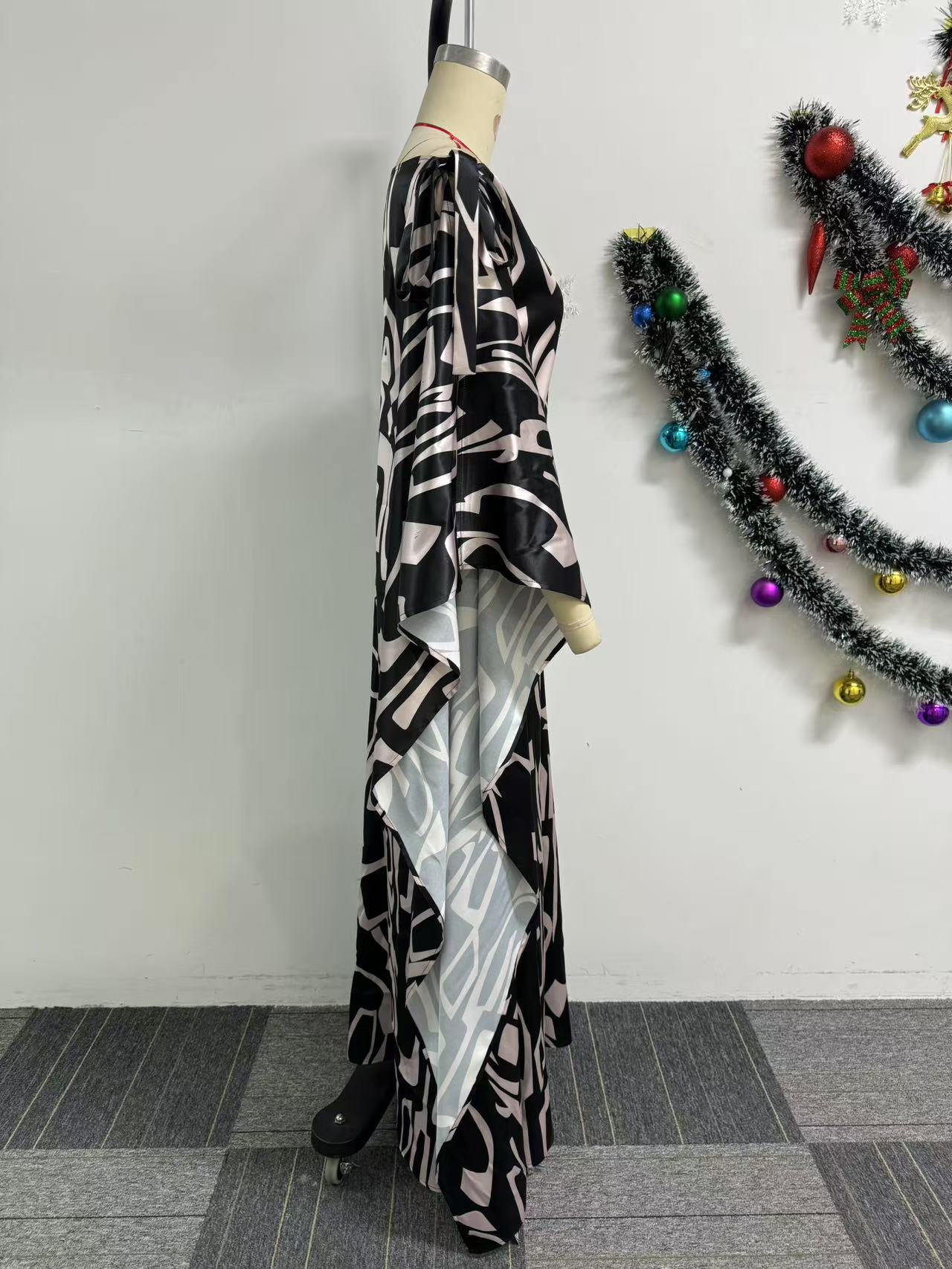 Women Print Lace-Up Slash Shoulder Dress 7