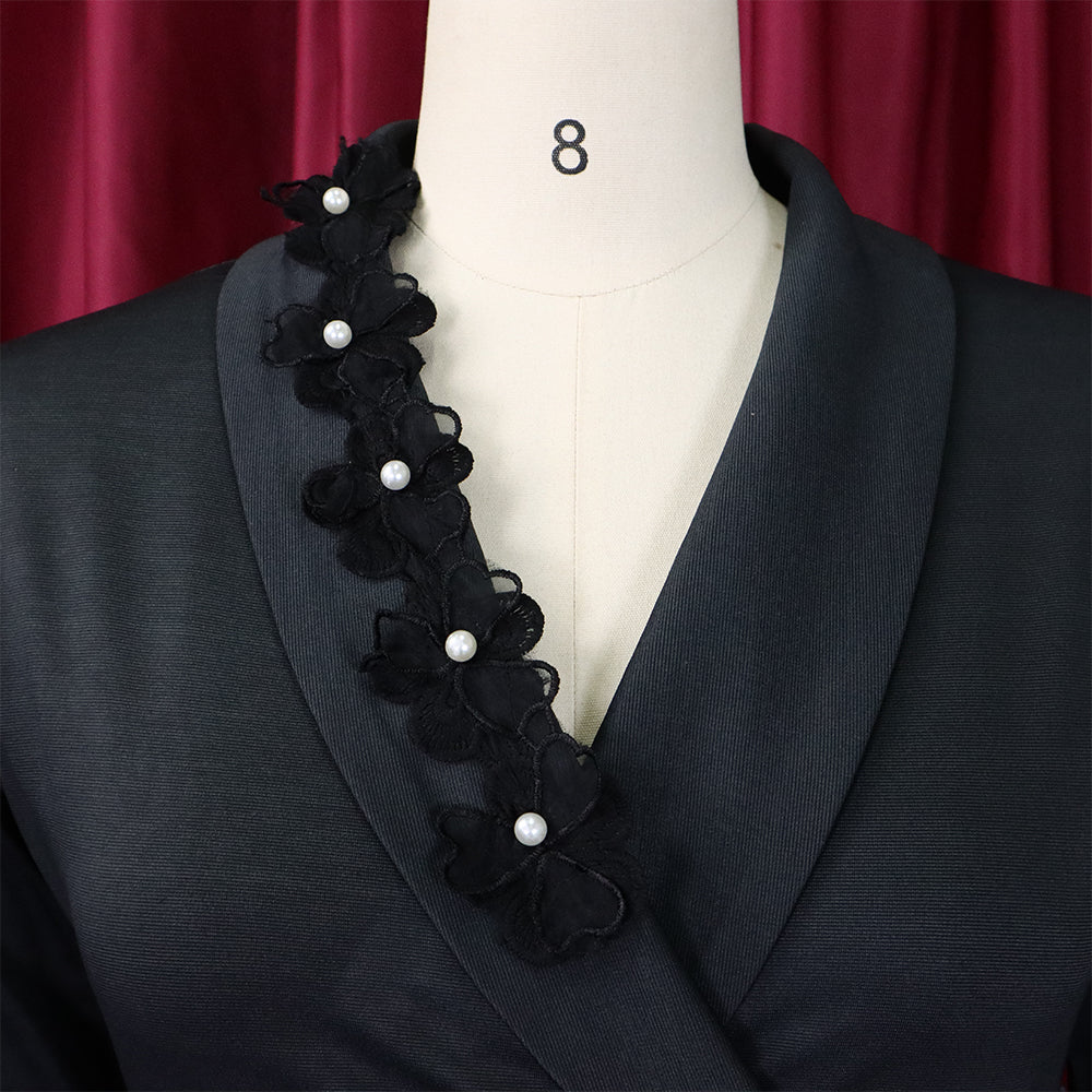 Women's Fall Winter V-Neck Chic Elegant Bell Bottom Sleeve Slit Bodycon Dress 12