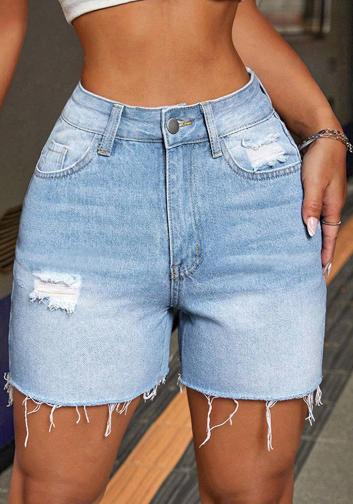 Women Summer Stretchy Ripped Casual Denim Shorts