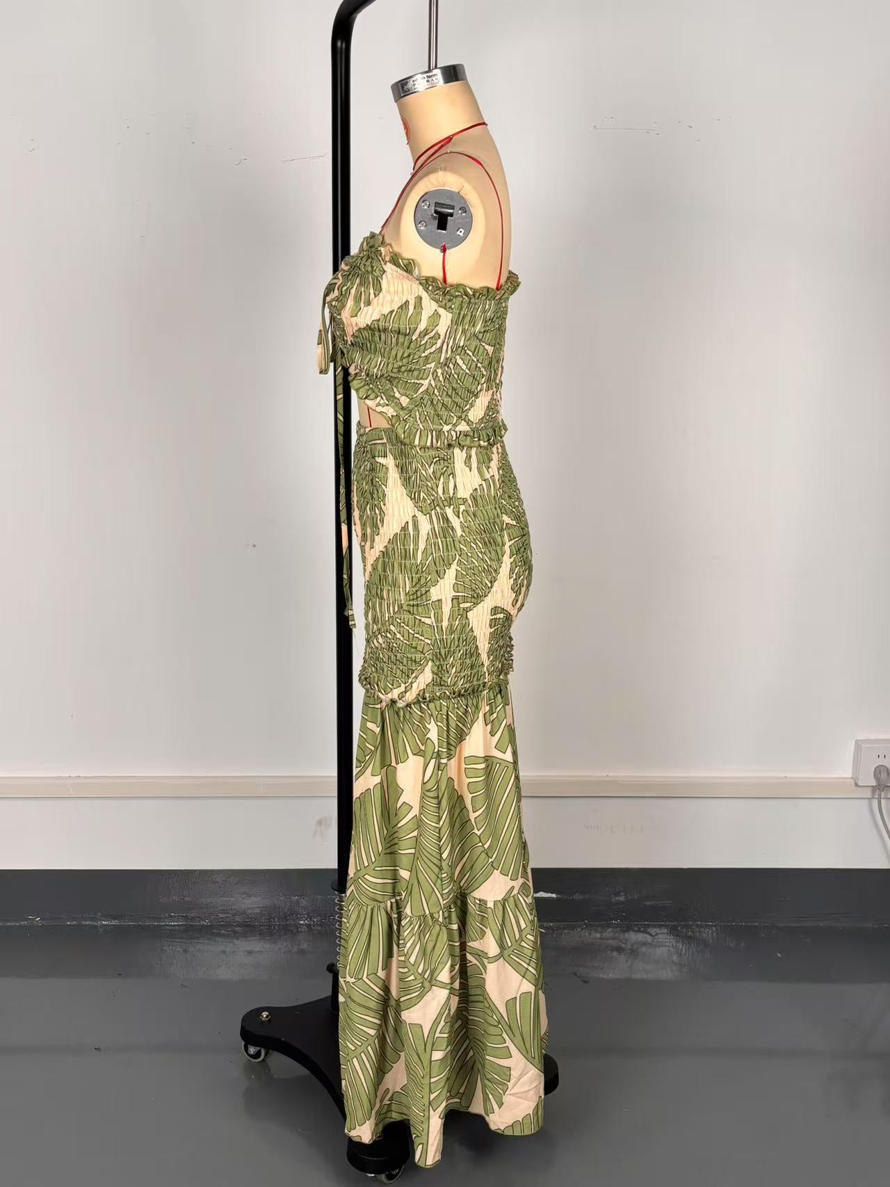 Women Printed Strapless Hollow Dress 10