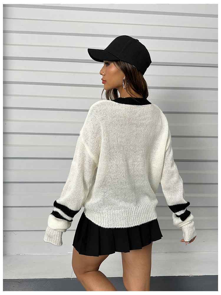 Women autumn and winter fake two-piece v-neck long sleeve sweater 7