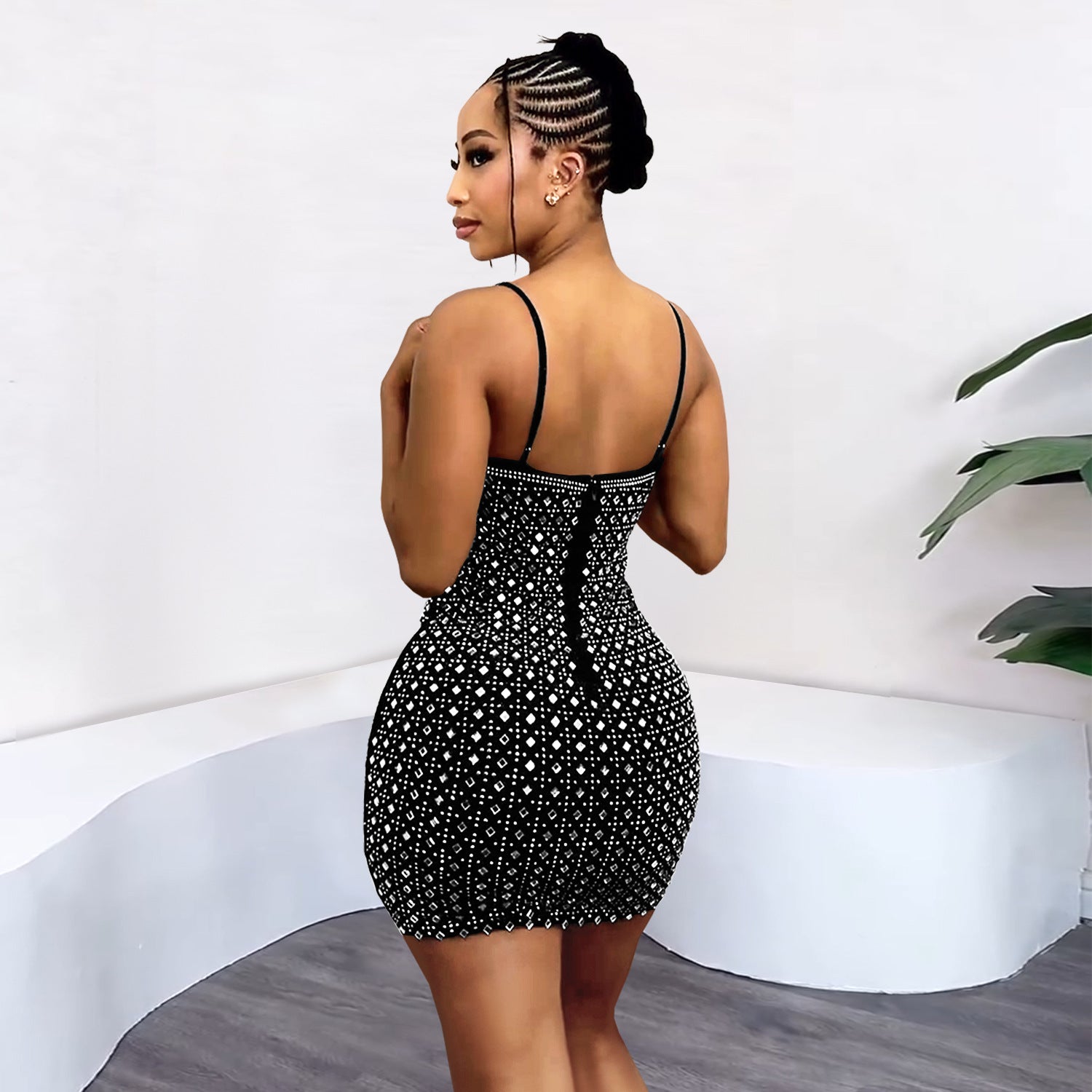 Women Beaded Sleeveless Suspender Bodycon Dress