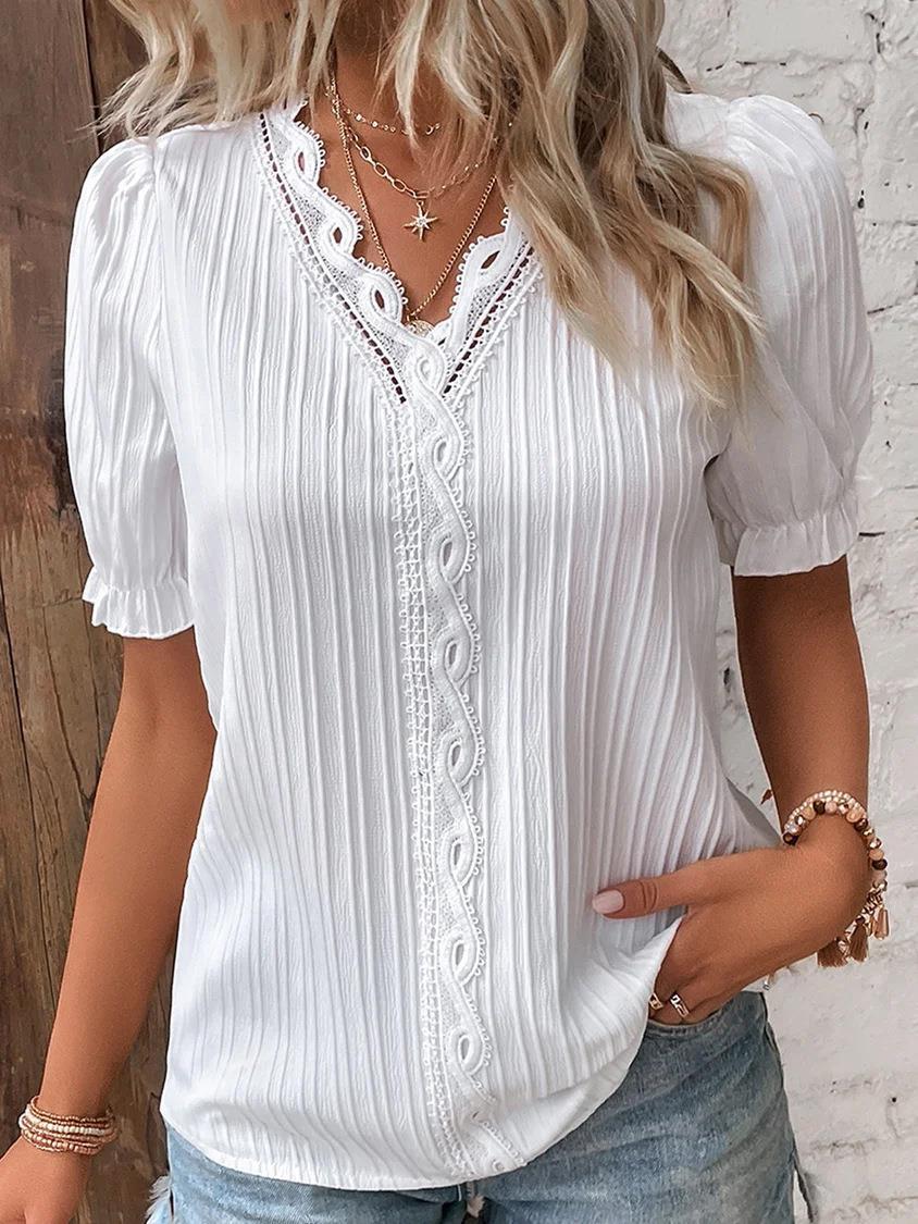 Summer Holidays Fashion Cutout Short Sleeve Blouse For Women 16