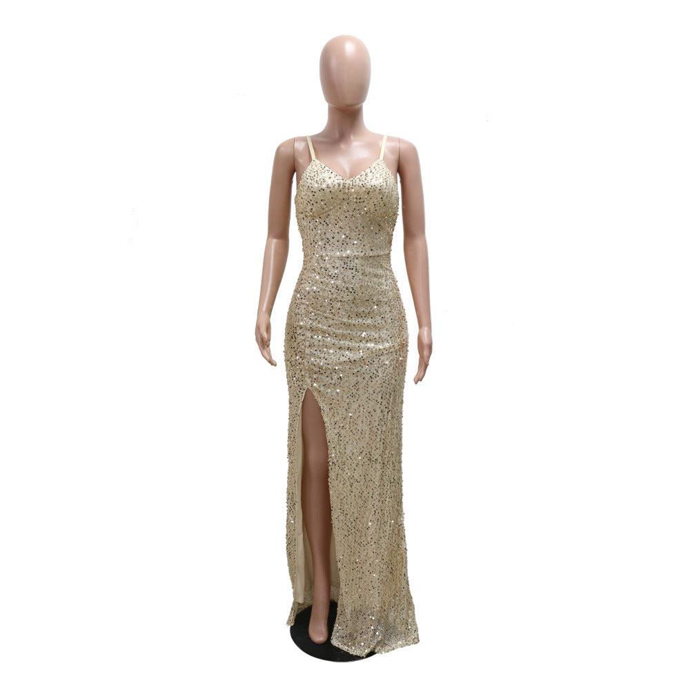 Women Sequined Strap Formal Party Sexy Ball Dress 11