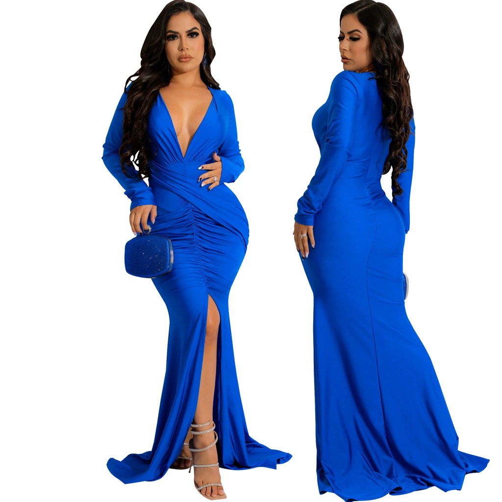 Sexy Fashion Solid Color Nightclub Irregular Wrinkled Dress 4