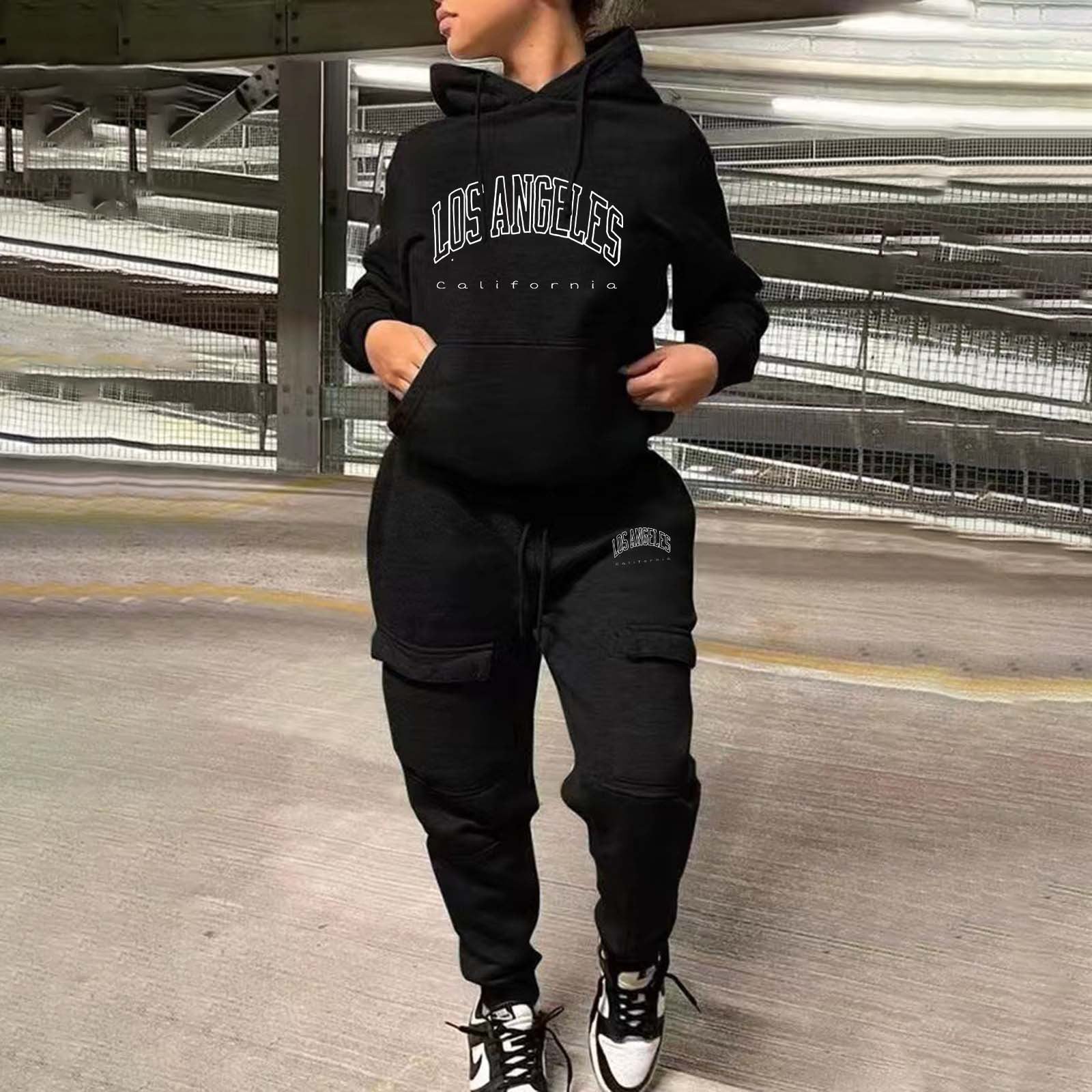Women's Fashion Casual Hoodies Sweatpants Two Piece Sports Tracksuit 3