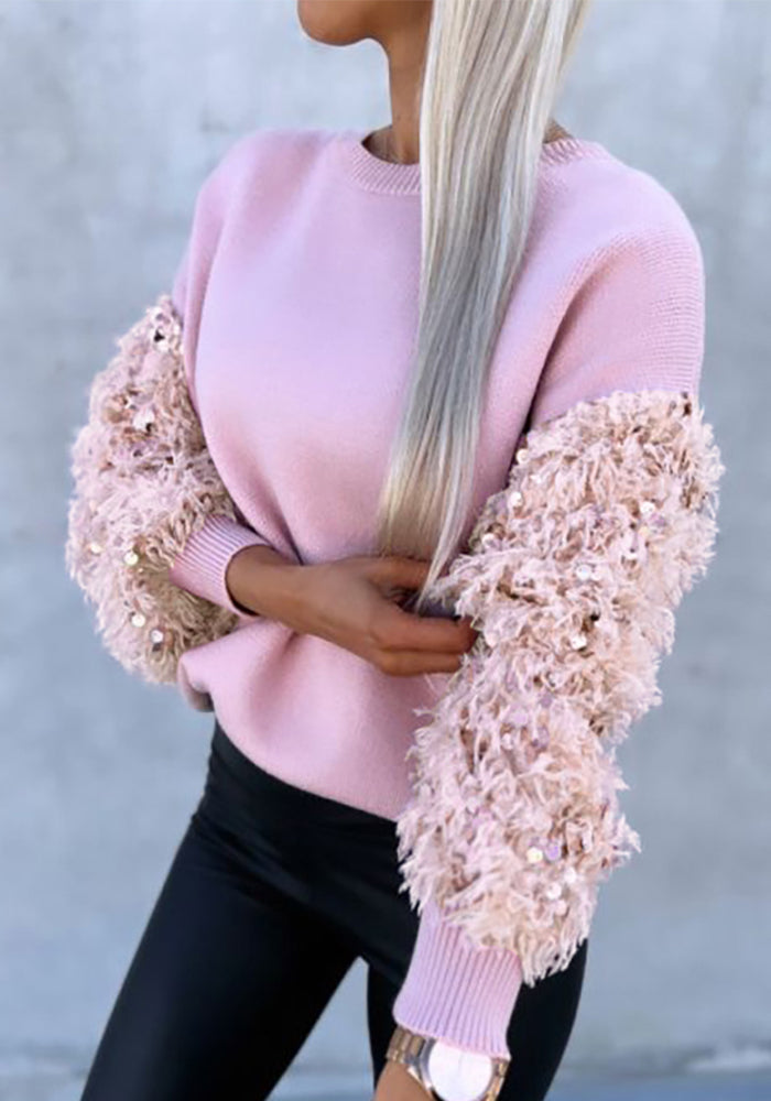 Women Round Neck Patchwork Long Sleeve Top