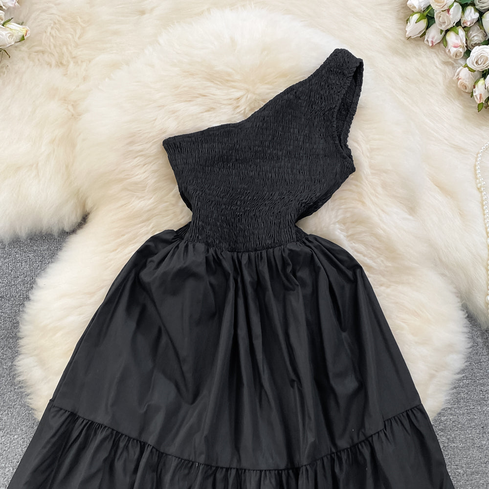 Retro Chic Sleeveless Slash Shoulder Slim Waist Slim Fit Beach Holidays A-Line Long Dress 66